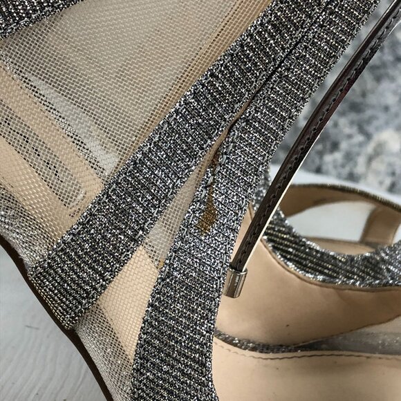 Nina Women's 9.5M Cherie Steel Silver Gold Open Toe High Heel Evening Sandals - Picture 2 of 13